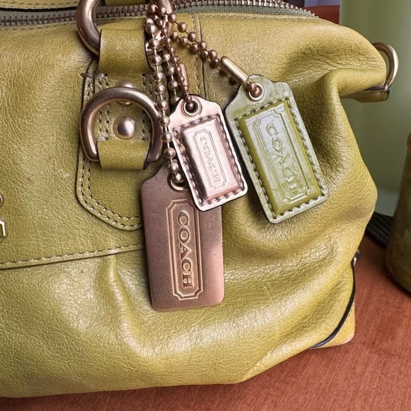 Coach Green Leather Satchel with Gold Accents - Picture 2 of 7